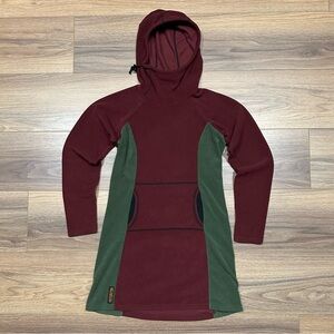 Melanzana Micro Grid Hoodie Dress in Burgundy/Green Size Small
